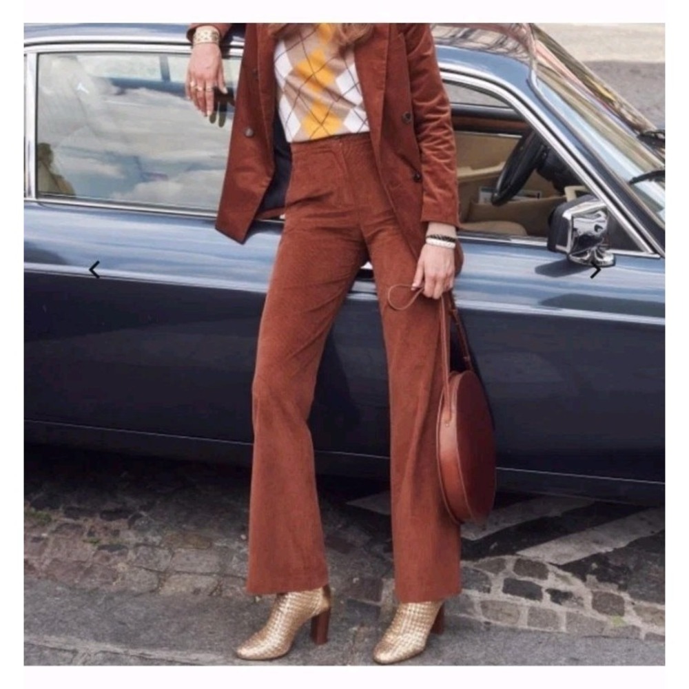 Sezane Martin High Rise Wide Leg Trouser Corduroy Pants Womens 2 In Moka Boho - Picture 4 of 8